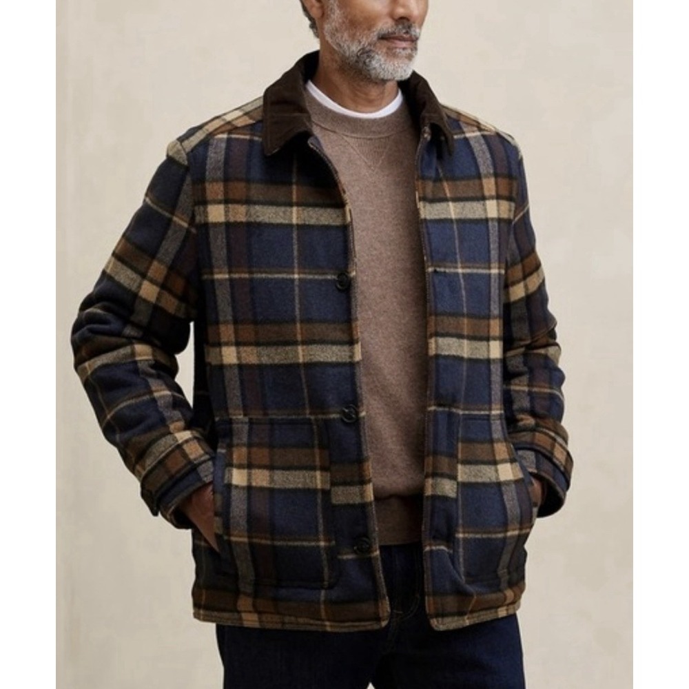 Banana Republic Plaid Chore Jacket Large L Corduroy Barn Coat Cabin Lumberjack